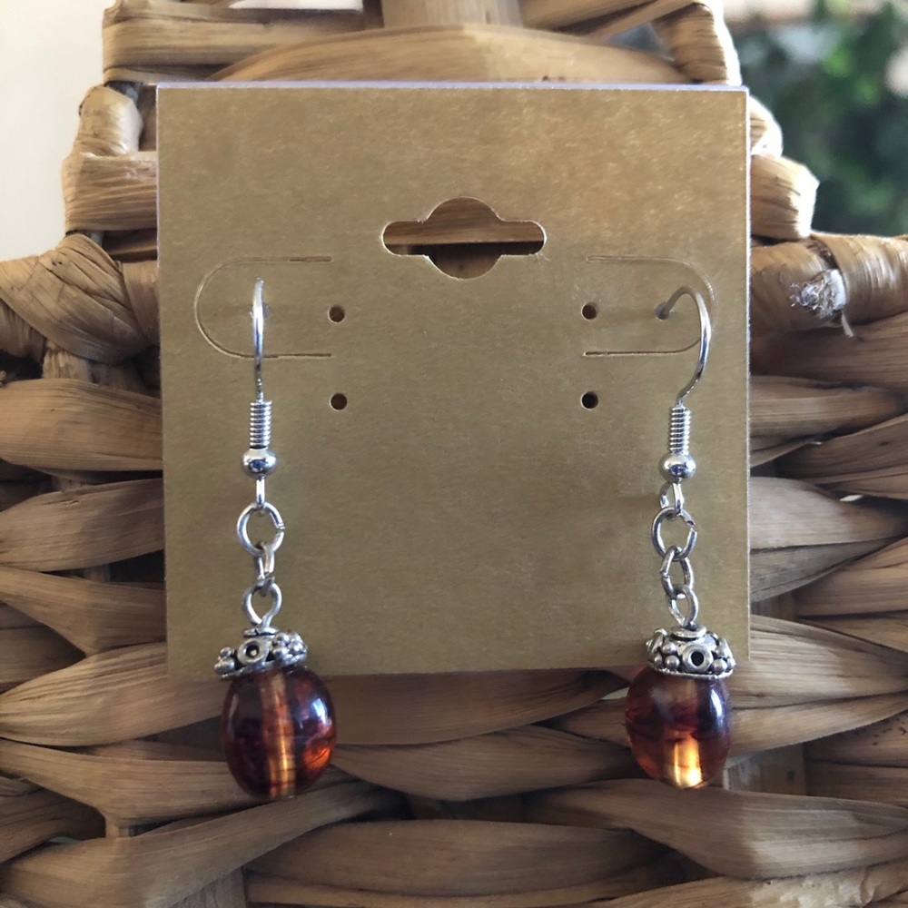Vintage repurpose amber tone glass drop earrings
